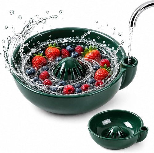 Handmade Ceramic Vortex Berry Washing Bowl – Self-Flowing Fruit Washer & Colander