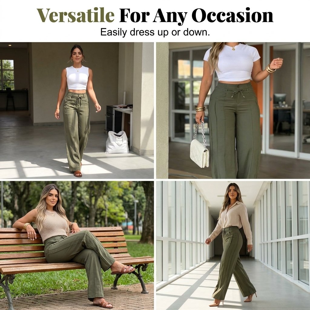 TYIIPRO™ Women’s Wide Leg Pleated Trousers – Elegant Vertical Line Design