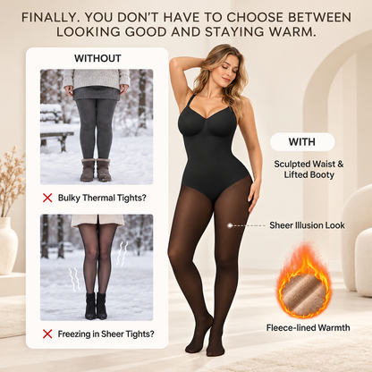 Sheer-Panel with Fleece Lined Tights Stay
