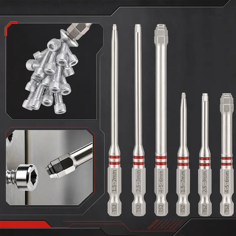 TYIIPRO™ 6PCS S2 Alloy Steel Magnetic Screwdriver Bits Set – Pagoda Hex Shank Drill Bit Set