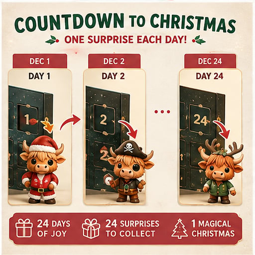 🐮🎄 Highland Cow Christmas Advent Calendar 2026-Open One Door a Day & Grow Your Own Highland Cow Christmas Village!