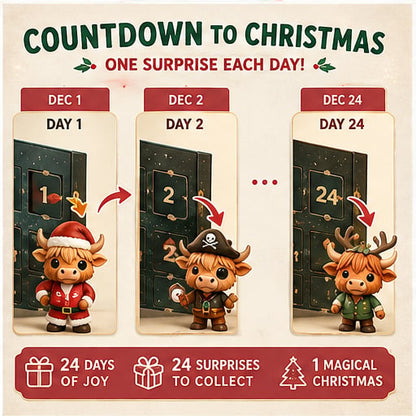 🐮🎄 Highland Cow Christmas Advent Calendar 2026-Open One Door a Day & Grow Your Own Highland Cow Christmas Village!