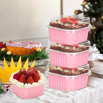 🧁5oz Mini Aluminum Foil Cake Pans with Lids, Forks & Stickers