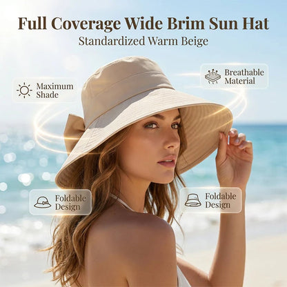 👒Women's Bowknot Wide Brim Sun Protective Hat