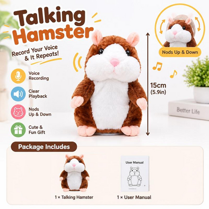 🐹 Talking Hamster Plush – repeats whatever you say, auto head-shaking, hilarious fun for kids & adults🎁