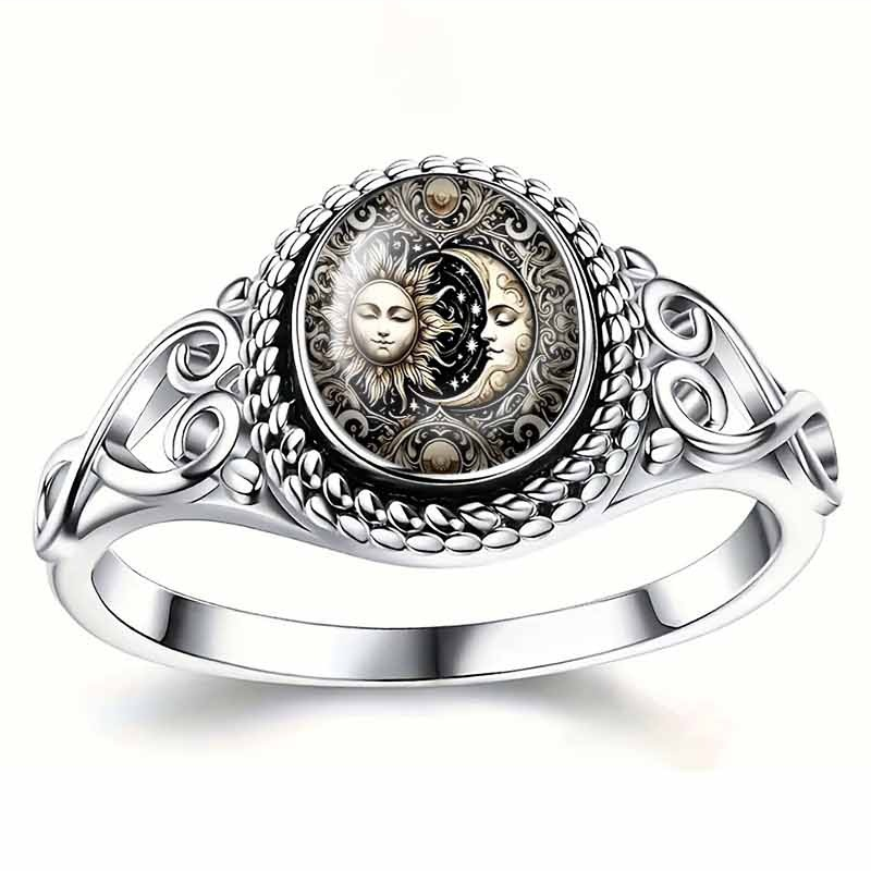 TYIIPRO™ Vintage Sun & Moon Ring – Celestial Totem Carved Statement Band