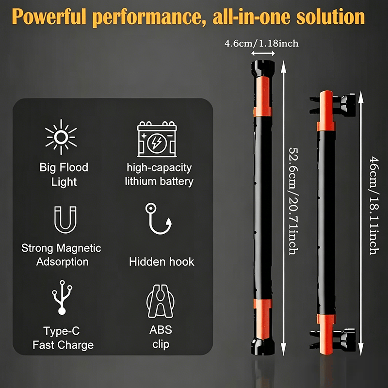 Tyiipro™ Rechargeable Magnetic LED Work Light with Built-in Battery - IP55 Waterproof & Shockproof, Clamp & Magnet Base
