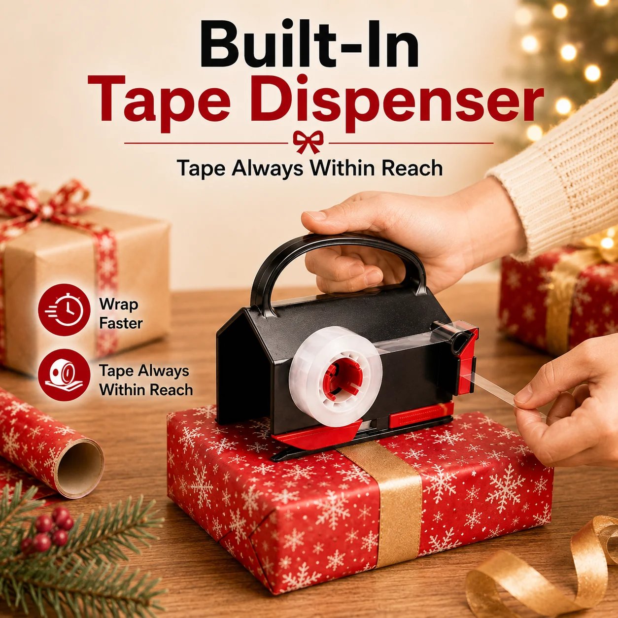 TYIIPRO™ 2-in-1 Wrapping Paper Cutter & Tape Dispenser – Gift Wrapping Tool for Faster, Cleaner & Straighter Cuts