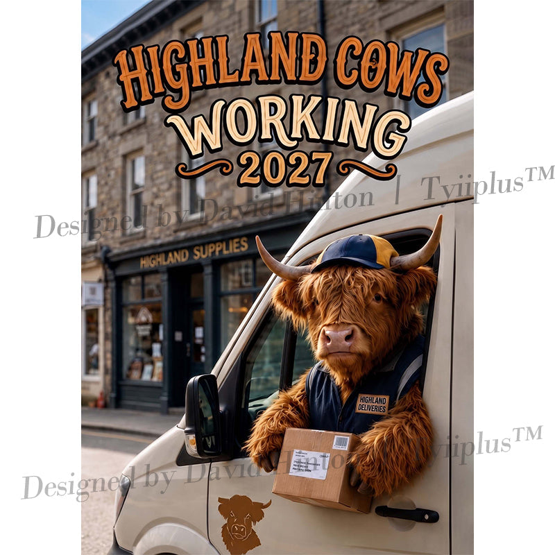 2027 Funny Highland Cow Wall Calendar | A4 Hanging Calendar | Designed by Isabel Kline