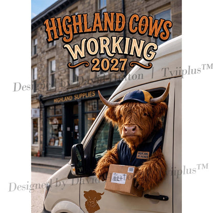2027 Funny Highland Cow Wall Calendar | A4 Hanging Calendar | Designed by Isabel Kline