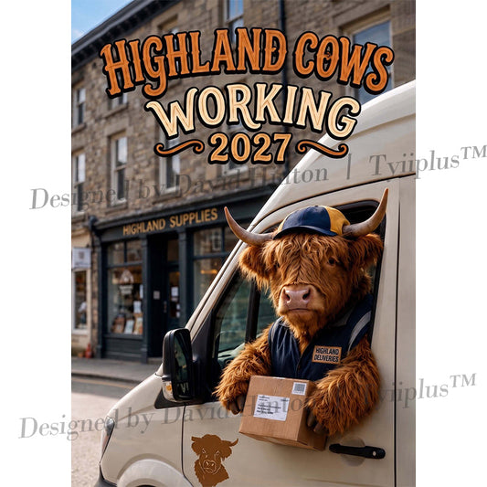 2027 Funny Highland Cow Wall Calendar | A4 Hanging Calendar | Designed by Isabel Kline
