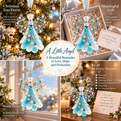 TYII™ Guardian Angel Sea Glass Ornament – Ocean Blue Crystal Angel Christmas Tree Decoration, Meaningful Keepsake Gift