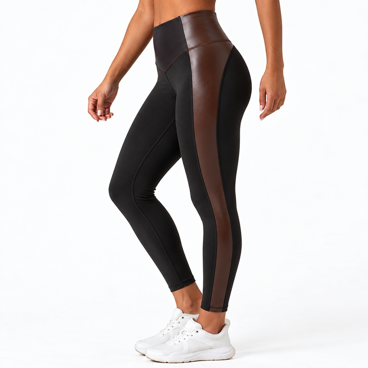 High Waisted Stretchy PU Tummy Control Yoga Leggings with Pocket 🧘