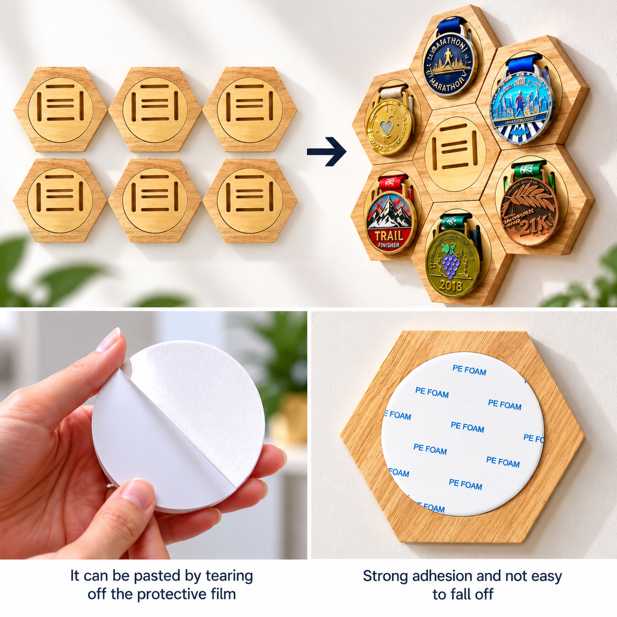 TYII™ Wooden Honeycomb Medal Display Holder