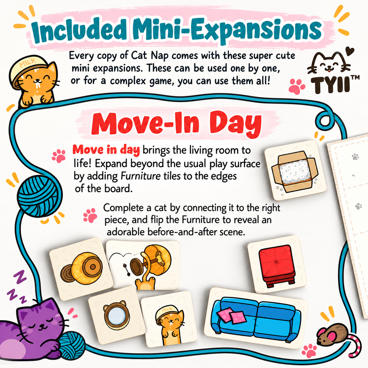 Cat Nap – Cute Cat Tile-Laying Board Game with Mini Expansions | Family Game Night & Cat Lover Gift | TYII™