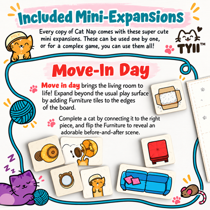 Cat Nap – Cute Cat Tile-Laying Board Game with Mini Expansions | Family Game Night & Cat Lover Gift | TYII™