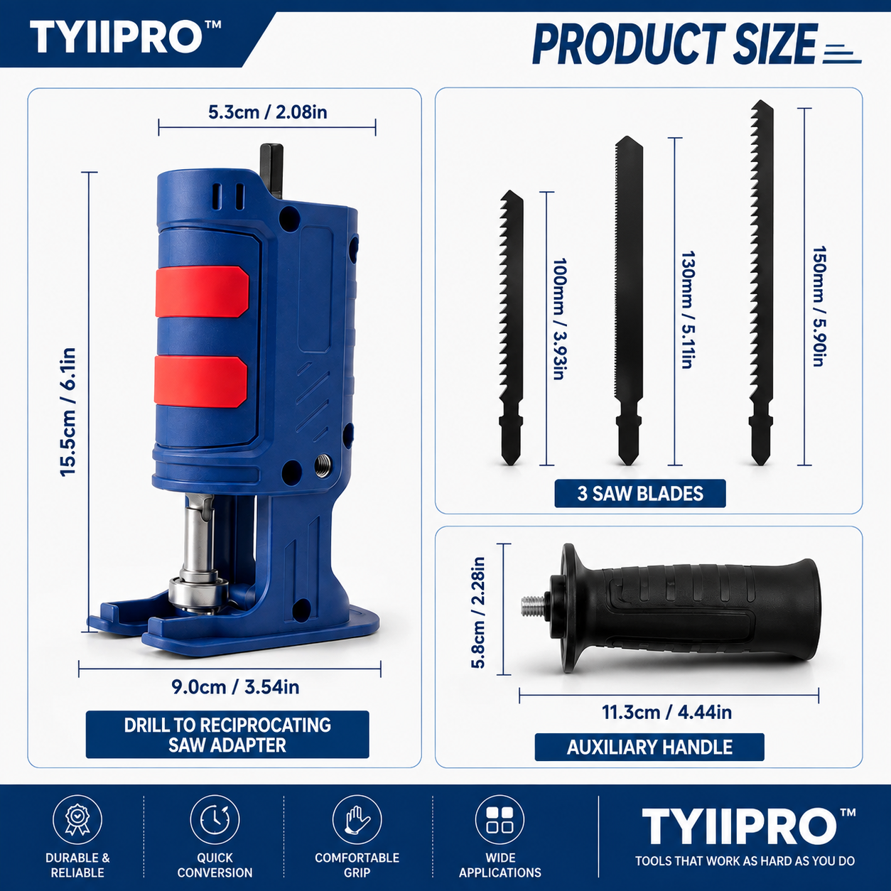 TYIIPRO™ New Drill to Reciprocating Saw Adapter – Electric Drill Conversion Attachment with 3 Saw Blades | Free Shipping