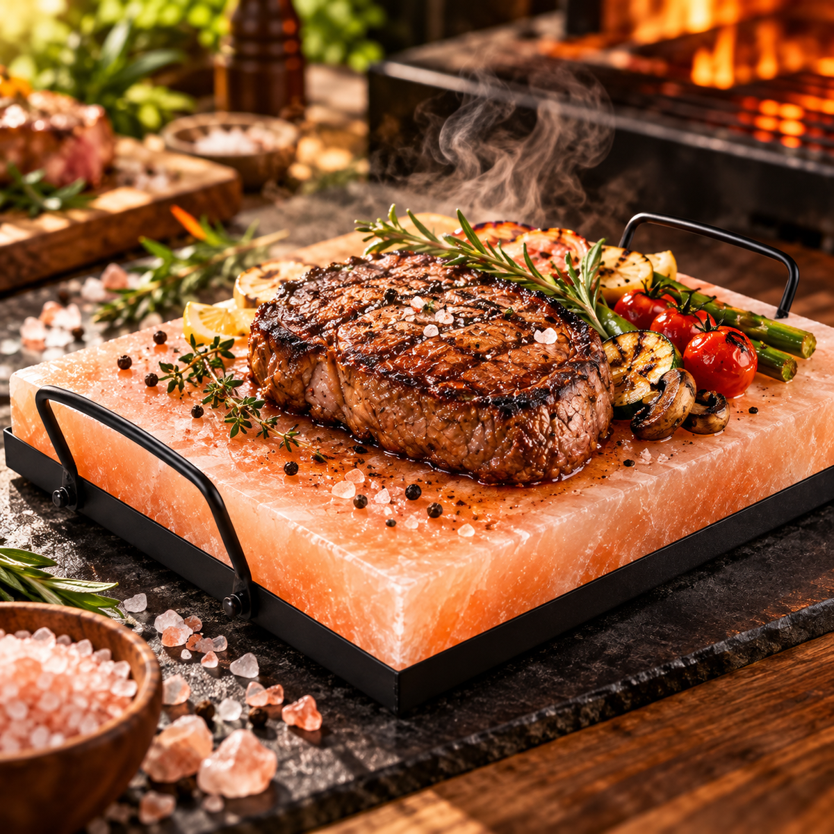 Himalayan Salt Block Cooking Plate – Natural Pink Himalayan Salt Cooking Stone for Grilling, Searing & Serving