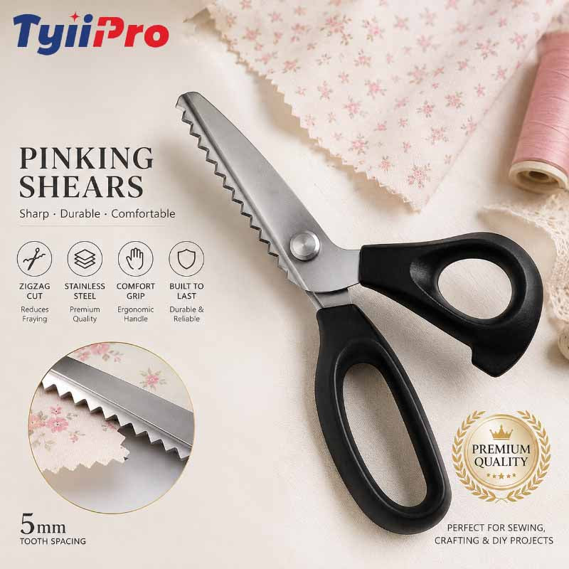 TYIIPRO™ Stainless Steel Pinking Shears – 9.1" Zig Zag Fabric Scissors for Sewing, Quilting, Dressmaking & DIY Crafts