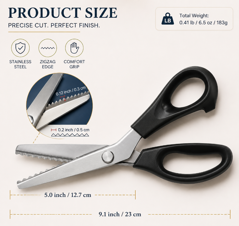 TYIIPRO™ Stainless Steel Pinking Shears – 9.1" Zig Zag Fabric Scissors for Sewing, Quilting, Dressmaking & DIY Crafts