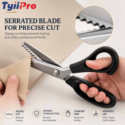 TYIIPRO™ Stainless Steel Pinking Shears – 9.1" Zig Zag Fabric Scissors for Sewing, Quilting, Dressmaking & DIY Crafts