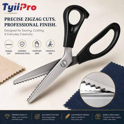 TYIIPRO™ Stainless Steel Pinking Shears – 9.1" Zig Zag Fabric Scissors for Sewing, Quilting, Dressmaking & DIY Crafts