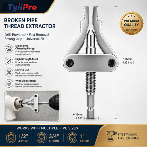 TYIIPRO Drill-Powered Broken Pipe Thread Extractor – Universal 1/2