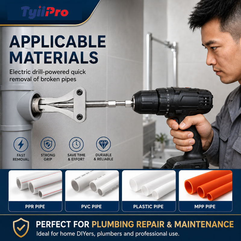 TYIIPRO Drill-Powered Broken Pipe Thread Extractor – Universal 1/2", 3/4" & 1" Broken Pipe Nipple Remover Tool