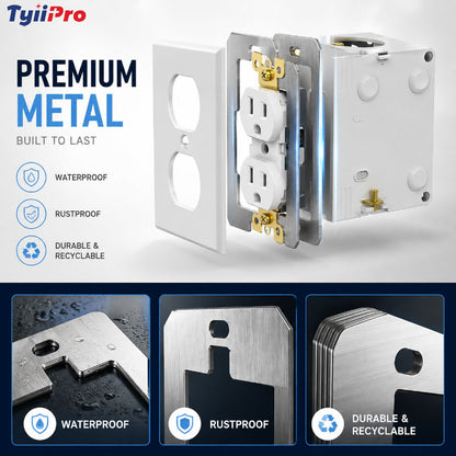 TYIIPRO™ Wall Plate Spacers for Electrical Outlets – Heavy-Duty Metal Outlet Leveling Plates for Loose, Recessed & Crooked Boxes