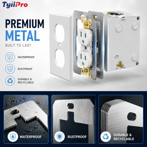 TYIIPRO™ Wall Plate Spacers for Electrical Outlets – Heavy-Duty Metal Outlet Leveling Plates for Loose, Recessed & Crooked Boxes