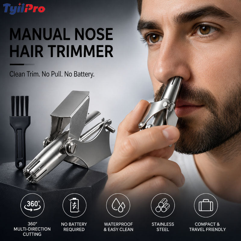 TYIIPRO™ Manual Nose Hair Trimmer – Stainless Steel 360° Trimmer, Waterproof & No Battery Required