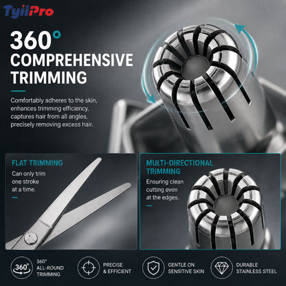 TYIIPRO™ Manual Nose Hair Trimmer – Stainless Steel 360° Trimmer, Waterproof & No Battery Required