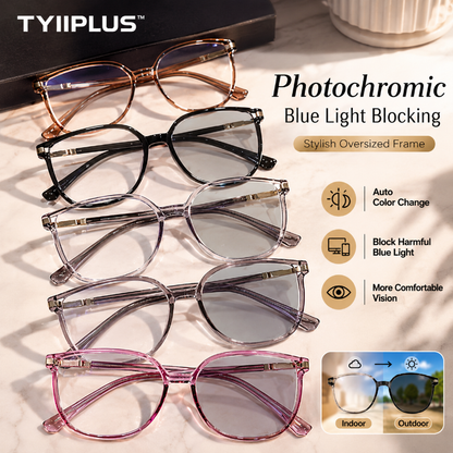 Women's Photochromic Prescription Glasses – Oversized Fashion Frames with Blue Light Protection
