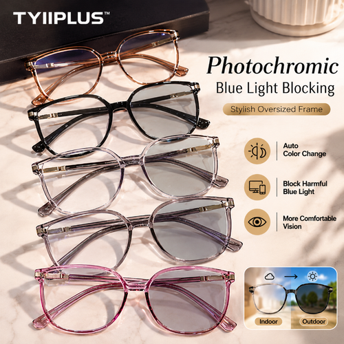 Women's Photochromic Prescription Glasses – Oversized Fashion Frames with Blue Light Protection
