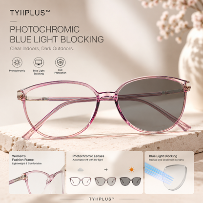 Women's Photochromic Prescription Glasses – Oversized Fashion Frames with Blue Light Protection