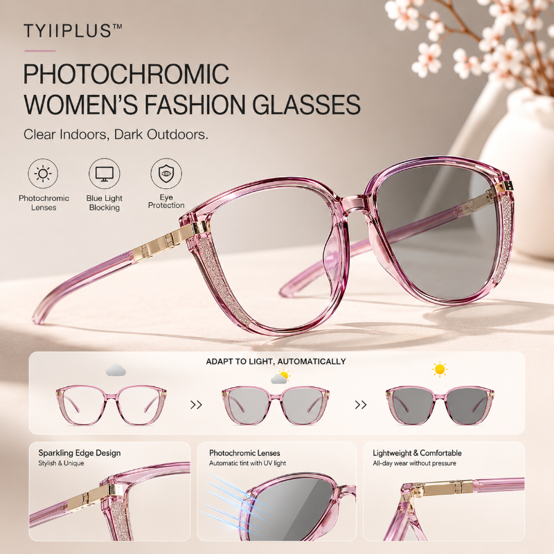 Women's Photochromic Prescription Glasses – Oversized Fashion Frames with Blue Light Protection