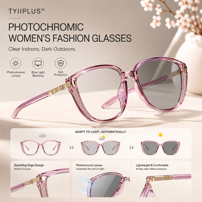 Women's Photochromic Prescription Glasses – Oversized Fashion Frames with Blue Light Protection