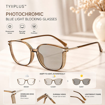 Women's Photochromic Prescription Glasses – Oversized Fashion Frames with Blue Light Protection