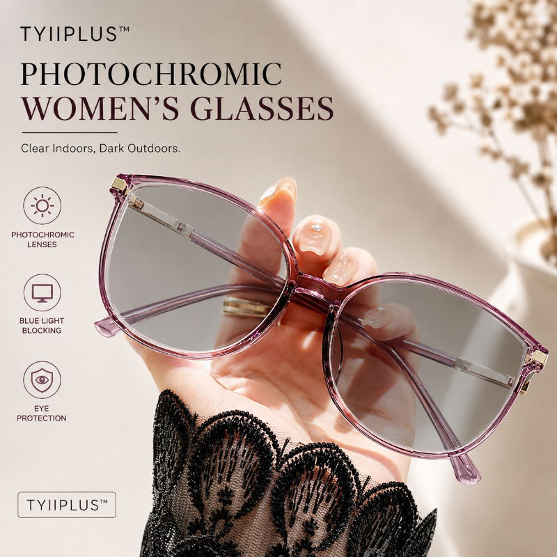 Women's Photochromic Prescription Glasses – Oversized Fashion Frames with Blue Light Protection