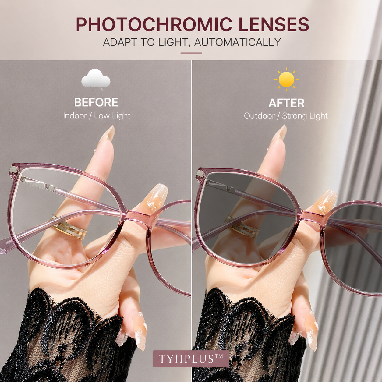 Women's Photochromic Prescription Glasses – Oversized Fashion Frames with Blue Light Protection