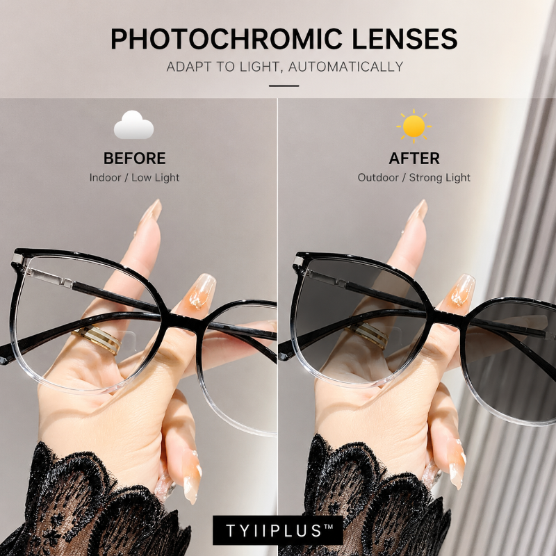 Women's Photochromic Prescription Glasses – Oversized Fashion Frames with Blue Light Protection