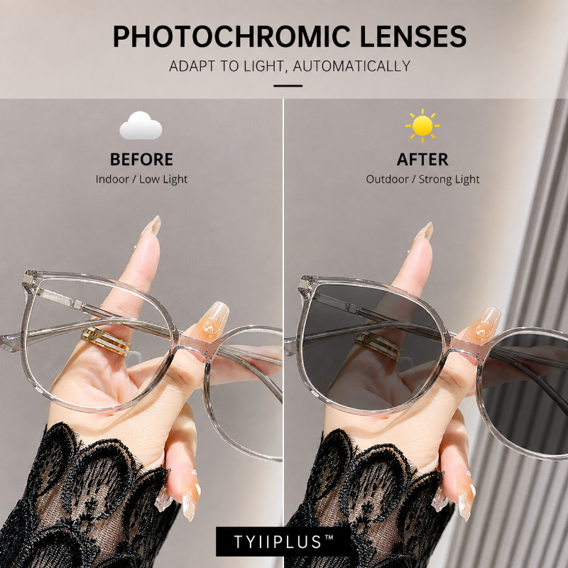 Women's Photochromic Prescription Glasses – Oversized Fashion Frames with Blue Light Protection
