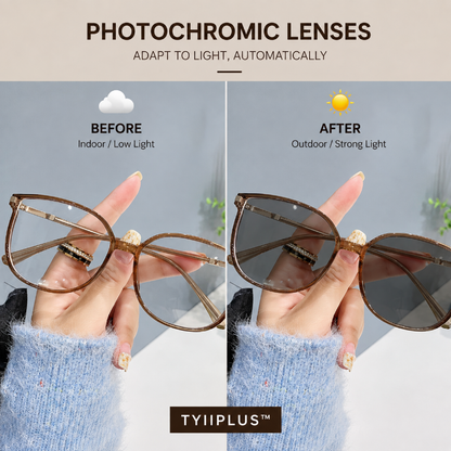 Women's Photochromic Prescription Glasses – Oversized Fashion Frames with Blue Light Protection