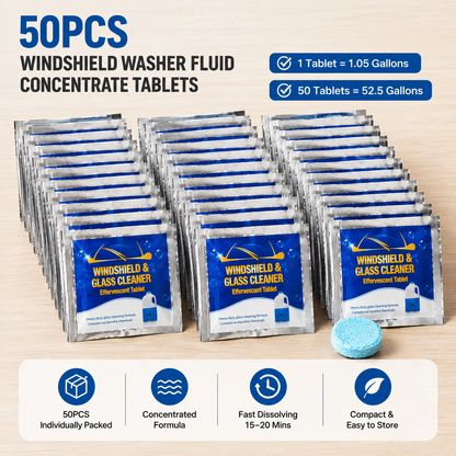 TYIIPRO™ 50-Pack Windshield Washer Fluid Concentrate Tablets – Portable Wiper Cleaning Tablets