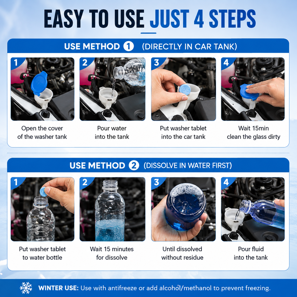 TYIIPRO™ 50-Pack Windshield Washer Fluid Concentrate Tablets – Portable Wiper Cleaning Tablets