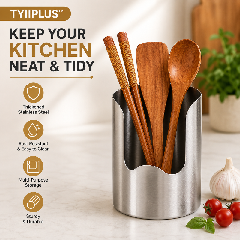 TYIIPRO™ Thickened Stainless Steel Utensil Holder – Rust-Resistant Kitchen Countertop Organizer for Spoons, Spatulas, Chopsticks & Multi-Purpose Storage