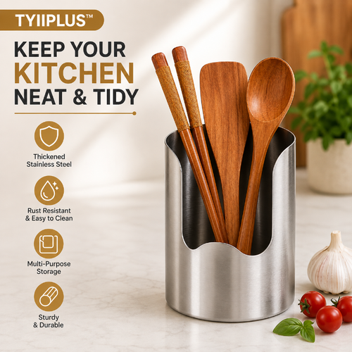 TYIIPRO™ Thickened Stainless Steel Utensil Holder – Rust-Resistant Kitchen Countertop Organizer for Spoons, Spatulas, Chopsticks & Multi-Purpose Storage
