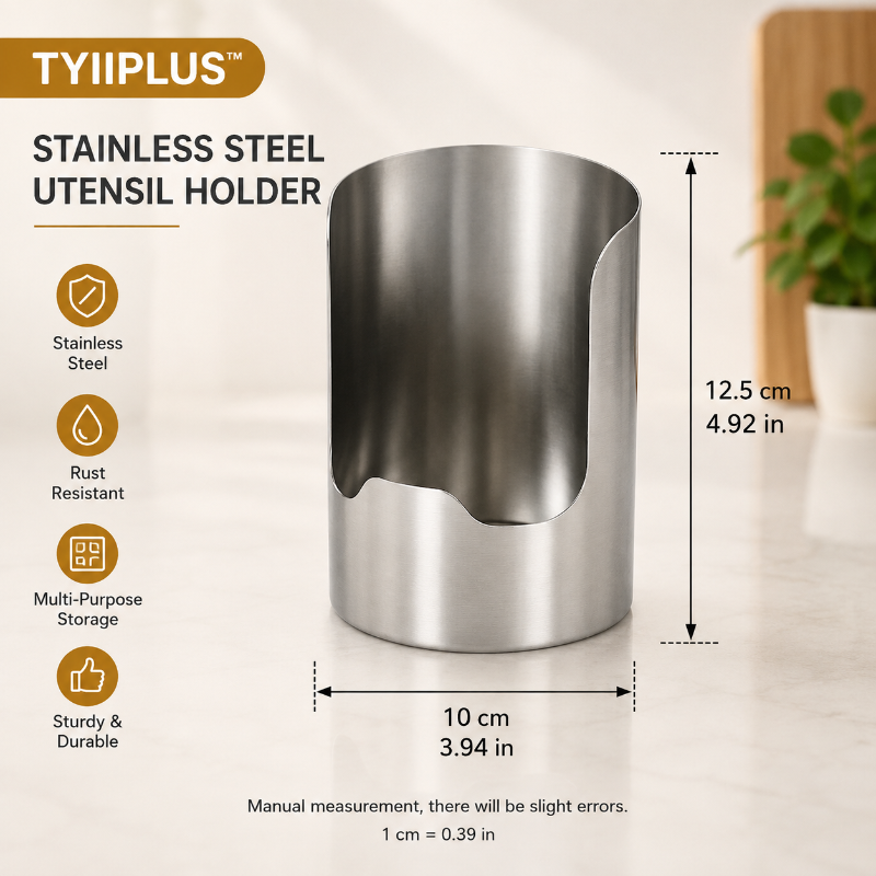 TYIIPRO™ Thickened Stainless Steel Utensil Holder – Rust-Resistant Kitchen Countertop Organizer for Spoons, Spatulas, Chopsticks & Multi-Purpose Storage