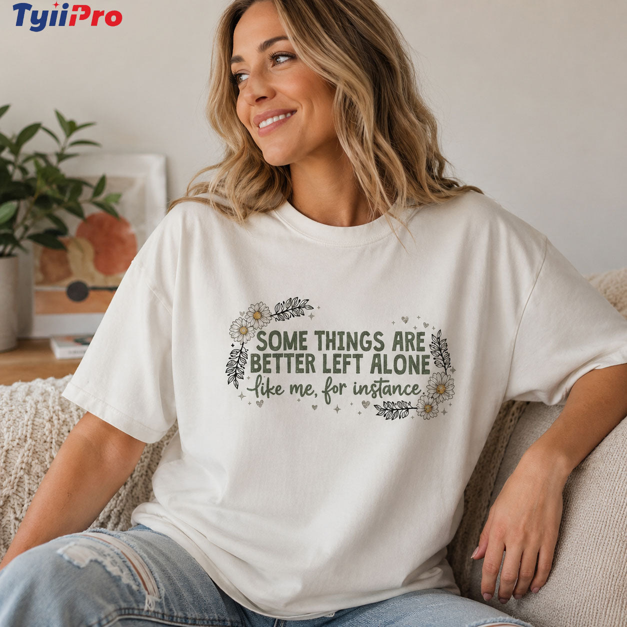 Funny Introvert Shirt for Women – Plus Size Oversized Floral Graphic Tee | "Some Things Are Better Left Alone" Casual Cotton T-Shirt