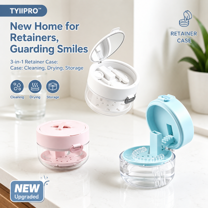 TYIIPRO™ 3-in-1 Retainer Cleaner Case with Drain Tray, Mirror & Cleaning Brush